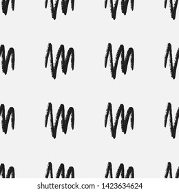 Seamless vector pattern with chalk drawn zig zag lines. Abstract shapes in black and white. Decorative minimal texture for print, textile, packaging, wrapping, web. Isolated repetitive tiles.