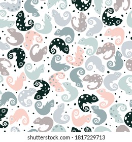 Seamless vector pattern with chameleons
