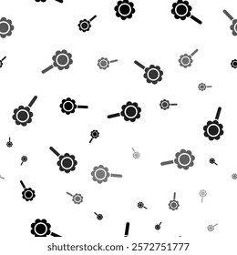 Seamless vector pattern with chamomile symbols, creating a creative monochrome background with rotated elements. Vector illustration on white background