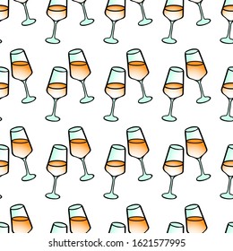 Seamless vector Pattern with champagne glasses for Valentines Day and wedding design. Hand drawn party background. Celebration and event concept. Vector EPS 10 illustration.