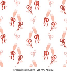 Seamless vector pattern with champagne glasses and bows. Elegant design for celebratory occasions