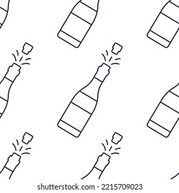Seamless vector pattern of champagne on white background for Christmas wrappers, postcards, textile, clothing etc. Christmas, New Year and holiday concept