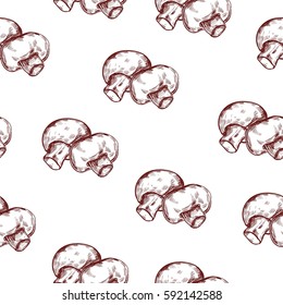 Seamless vector pattern with champignons. Mushrooms.