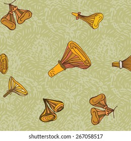 Seamless vector pattern of chanterelle mushrooms