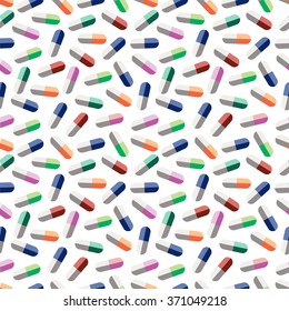 Seamless vector pattern, chaotic background with colorful medical pills