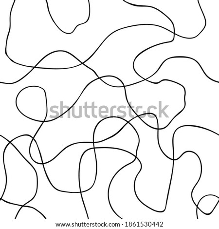 Seamless vector pattern of chaotic curved endless line black on white