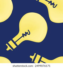 Seamless vector pattern with chaotic light bulbs for back to school on dark blue background