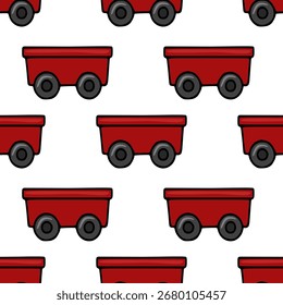 Padrão de vetor contínuo de charmosos vagões de brinquedo vermelho sobre fundo branco, perfeito para projetos de crianças ou desenhos festivos.