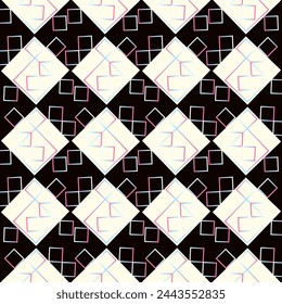 Seamless vector pattern with checkerboards and geometric shapes, gradient squares. Suitable for interior, wallpaper, fabrics, clothing, stationery.
