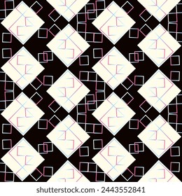 Seamless vector pattern with checkerboards and geometric shapes, gradient squares. Suitable for interior, wallpaper, fabrics, clothing, stationery.
