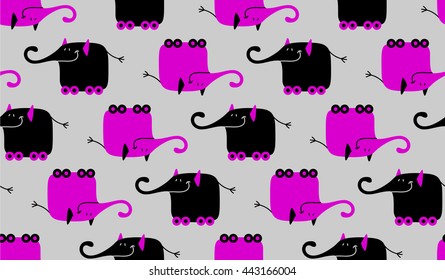 Seamless vector pattern with cheerful cartoon elephants.