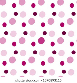 Seamless vector pattern with cheerful polka dots of violet tones on a white background. Beauty and fashion concept. Pea background Pea design.