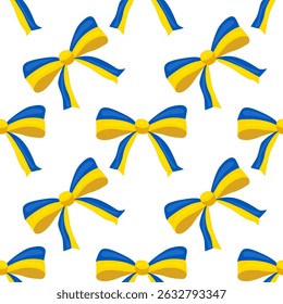 Seamless vector pattern of cheerful yellow and blue bows, reminiscent of the Ukrainian flag, creating a festive and celebratory design ideal for various applications.