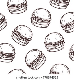 Seamless vector pattern with cheese burger on white background