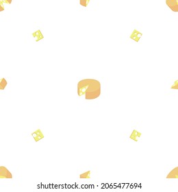 A seamless vector pattern of cheese heads and slices isolated on white background. Designed yellow, pinkish colors for prints, templates, packaging, wraps, backgrounds, wallpapers