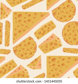 Seamless vector pattern with cheese slices. Food tasty illustraton.