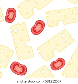 Seamless vector pattern. Cheese and tomatoes