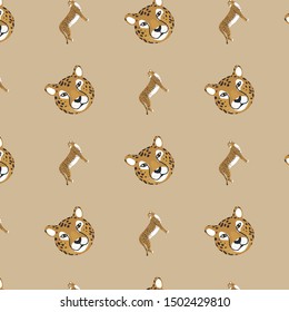 seamless vector pattern with cheetah and background color. Animal of savana. Textile pattern 