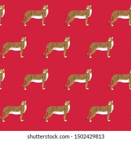 seamless vector pattern with cheetah and background color. Animal of savana. Textile pattern 