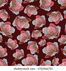 Seamless vector pattern of Chemernik on red background. Pattern of winter flowers. Use for printing, textiles, design, design, leaflets, greetings, websites, wallpapers and wrapping paper.