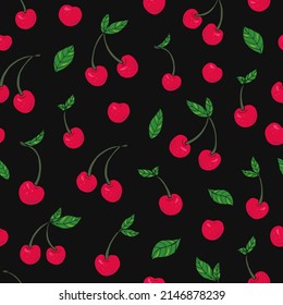 Seamless vector pattern of cherries. Decoration print for wrapping, wallpaper, fabric, textile.