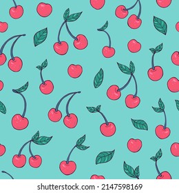 Seamless vector pattern of cherries. Decoration print for wrapping, wallpaper, fabric, textile.