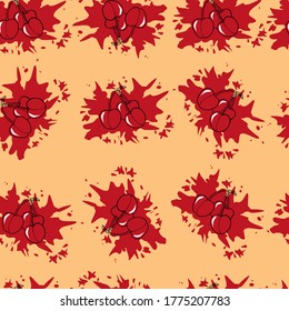 seamless vector pattern with cherries on the background of spots of paints