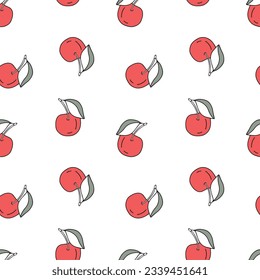 Seamless vector pattern cherry in doodle style.