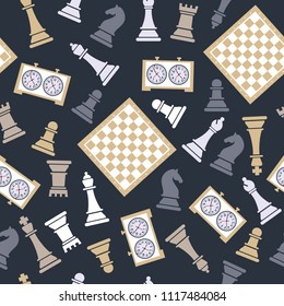 Seamless vector pattern with chess on dark bluu