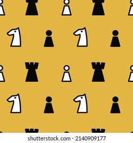 Seamless vector pattern with chess pieces on yellow background. Design for fabric and paper, surface textures.
