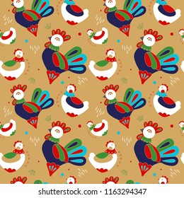 seamless vector pattern with chicken and cocks