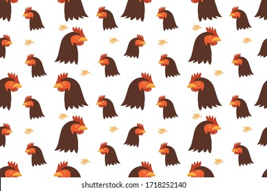 Seamless vector pattern with chicken rooster smile, baby pattern background
