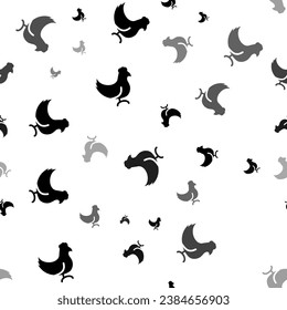 Seamless vector pattern with chicken symbols, creating a creative monochrome background with rotated elements. Vector illustration on white background
