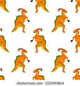 Seamless vector pattern with childish cute hand drawn dinosaurs