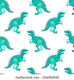 Seamless vector pattern with childish cute hand drawn dinosaurs