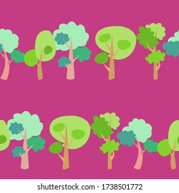 Seamless vector pattern of children's drawing. House, clouds, trees. Line vector drawing. Drawn by a child. Suitable for children's room decoration, fabric, decor. Doodle style.