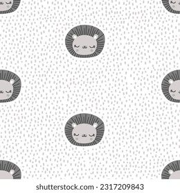 Seamless vector pattern for children's products. Cute sleeping lion, dashes and dots. The pattern is perfect for pajamas and diapers 