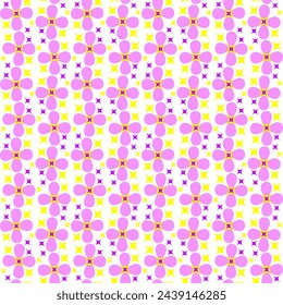 Seamless vector pattern, children's style ornament with flowers and stars in trendy colors. Suitable for interior, wallpaper, fabrics, clothing, stationery.
