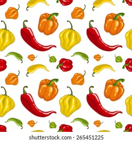 Seamless vector pattern with chili peppers - jalapeno, paprika, cayenne