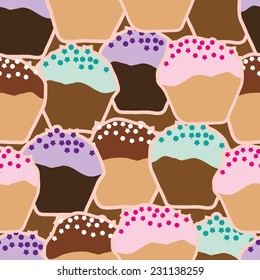 Seamless vector pattern with chocolate cupcakes