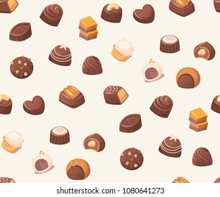 Seamless vector pattern with chocolate sweets on white background. Best for wrapping paper, tablecloth, napkins and textile design.