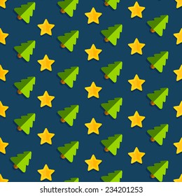 Seamless vector pattern Christmas background with Christmas Christmas trees and golden stars