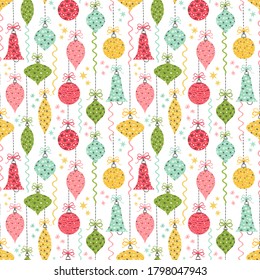 Seamless vector pattern with Christmas baubles and ornaments.