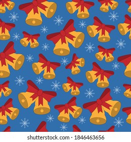 Seamless vector pattern with  with christmas bells and snowflakes