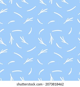Seamless vector pattern with Christmas botanicals in white line on light blue background.Winter,floral,holiday print in doodle style hand drawn.Designs for textile,wrapping paper,fabric,scrapbooking.