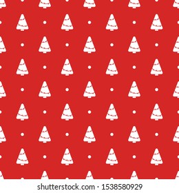 Seamless vector pattern for Christmas with cute little trees and dots.