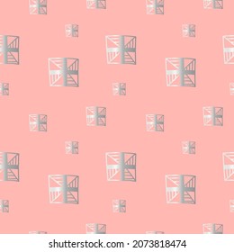 Patrón vectorial sin foco con adorables ilustraciones navideñas de copos de nieve de línea plateada en fondo rosa.Invierno,impresión navideña en forma de doodle dibujado a mano.Diseños para textiles, papel envolvente, scrapbooking.