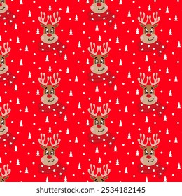Seamless vector pattern with Christmas deer head. Perfect for textile, wallpaper or print design in beige design.