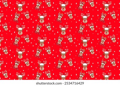 Seamless vector pattern with Christmas deer head. Perfect for textile, wallpaper or print design in beige design.