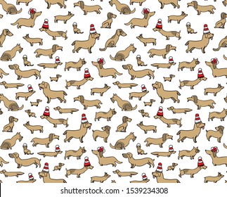 Seamless vector pattern with christmas dogs on white background